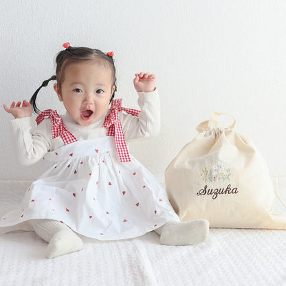 刺繍名入れ 1歳誕生日 一升餅 名前入りリュック・生成り・アンダンテ