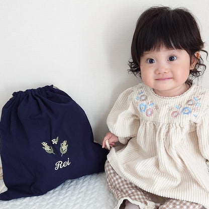 一升餅 刺繍名入れ 1歳誕生日 名前入りリュック・ネイビー・ミモザ