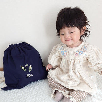 一升餅 刺繍名入れ 1歳誕生日 名前入りリュック・ネイビー・ミモザ