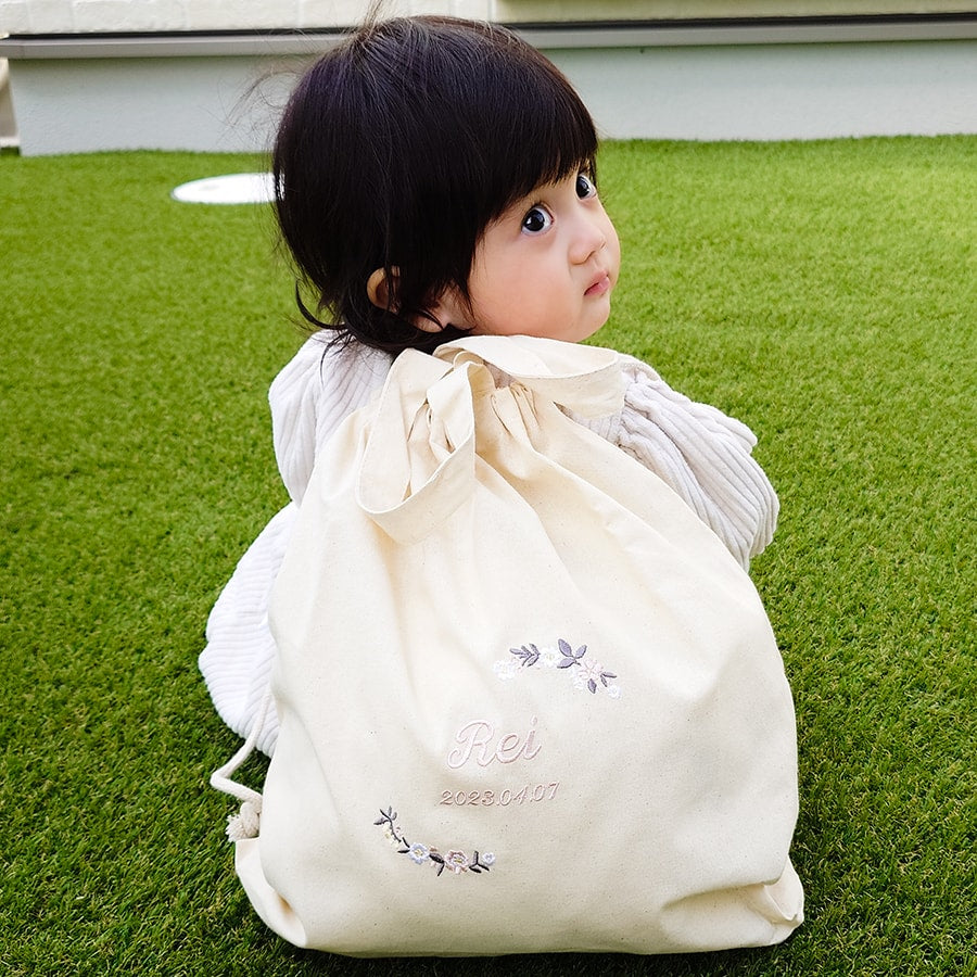 一升餅 1歳誕生日 刺繍名入れ 名前入りリュック・生成り・シャルム