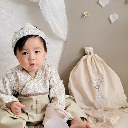 一升餅 1歳誕生日 刺繍名入れ 名前入りリュック・生成り・フルラージュ