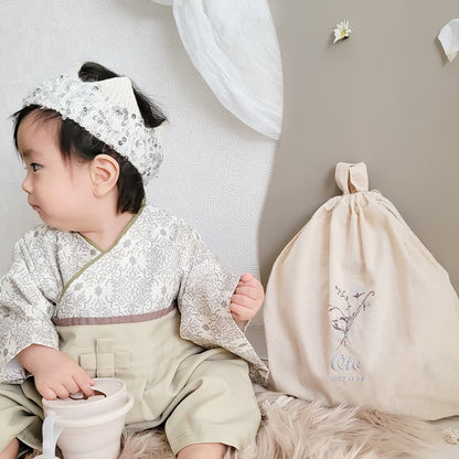 一升餅 1歳誕生日 刺繍名入れ 名前入りリュック・生成り・フルラージュ
