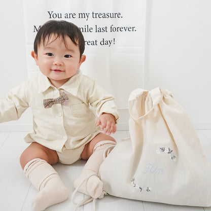 一升餅 1歳誕生日 刺繍名入れ 名前入りリュック・生成り・シャルム