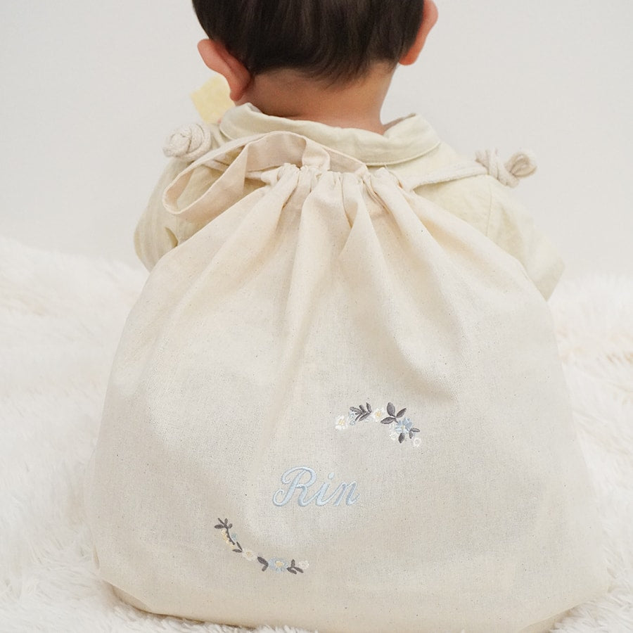一升餅 1歳誕生日 刺繍名入れ 名前入りリュック・生成り・シャルム