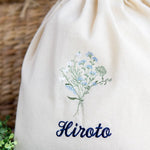 画像をギャラリービューアに読み込む, 刺繍名入れ 1歳誕生日 一升餅 名前入りリュック・生成り・フルリ・ブルー
