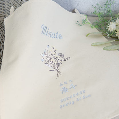 刺繍 命名書 命名タペストリー ブーケ・ブルー