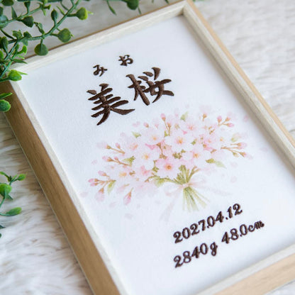刺繍命名書・4月生まれの誕生花
