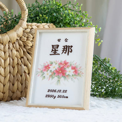 刺繍命名書・12月生まれの誕生花