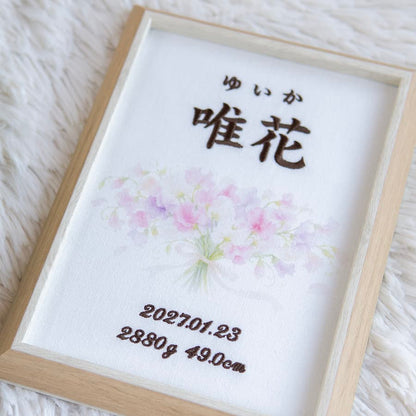 刺繍命名書・1月生まれの誕生花