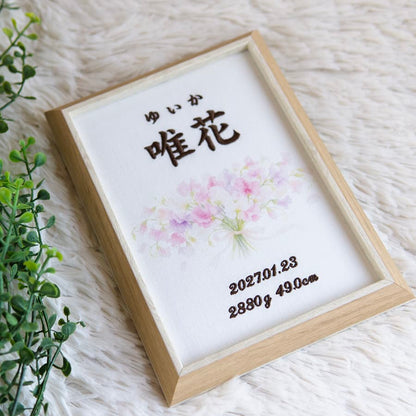 刺繍命名書・1月生まれの誕生花