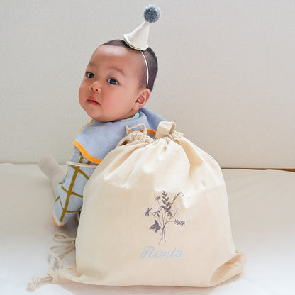 一升餅 1歳誕生日 刺繍名入れ 名前入りリュック・生成り・トレフルブラン