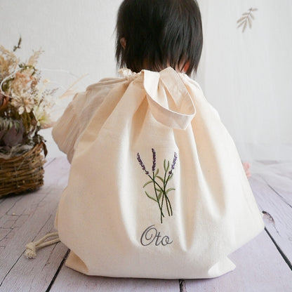 刺繍名入れ 一升餅 1歳誕生日 名前入りリュック・生成り・ラベンダー