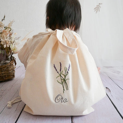 刺繍名入れ 一升餅 1歳誕生日 名前入りリュック・生成り・ラベンダー