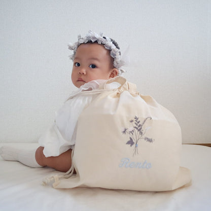 一升餅 1歳誕生日 刺繍名入れ 名前入りリュック・生成り・トレフルブラン