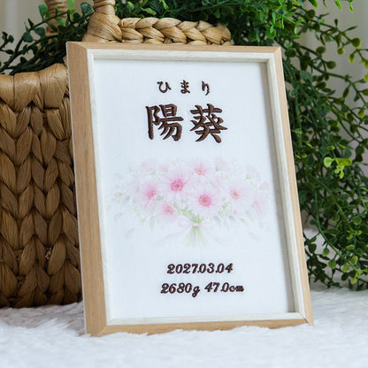 刺繍命名書・3月生まれの誕生花