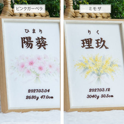 刺繍命名書・3月生まれの誕生花