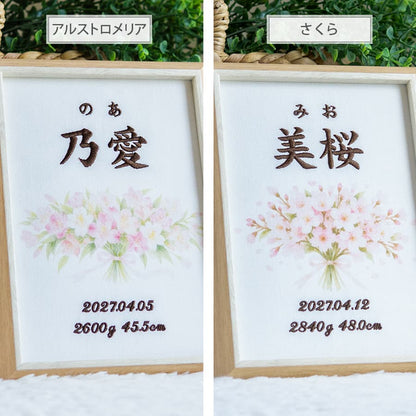 刺繍命名書・4月生まれの誕生花