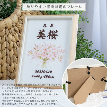 刺繍命名書・4月生まれの誕生花