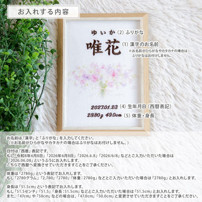 刺繍命名書・1月生まれの誕生花