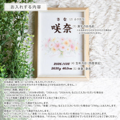 刺繍命名書・11月生まれの誕生花