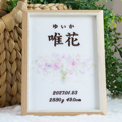 刺繍命名書・1月生まれの誕生花