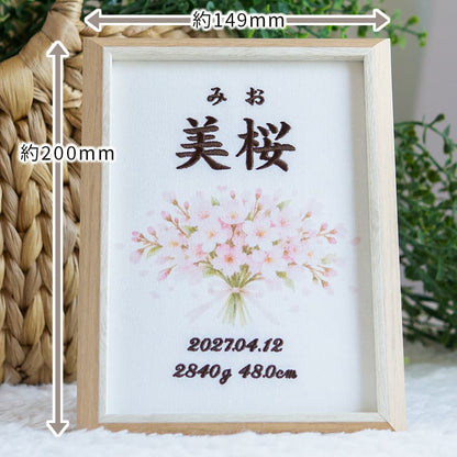 刺繍命名書・4月生まれの誕生花