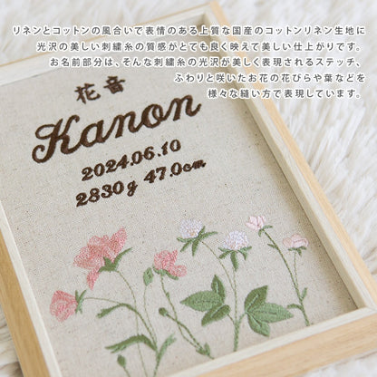 刺繍命名書・フロレゾン・ピンク