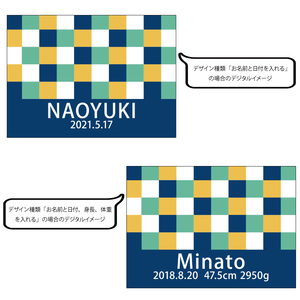 名前入りブランケット ブロックチェック・ブルーとスタイとミニハンカチのギフトセット
